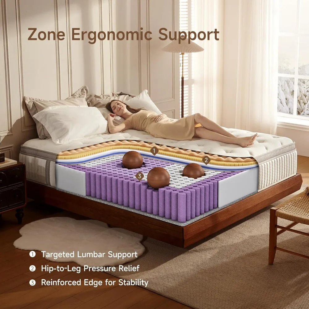 King Mattress, 14 inch King Size Cool Memory Foam Mattresses for Pressure Relief, Medium Firm Hybrid