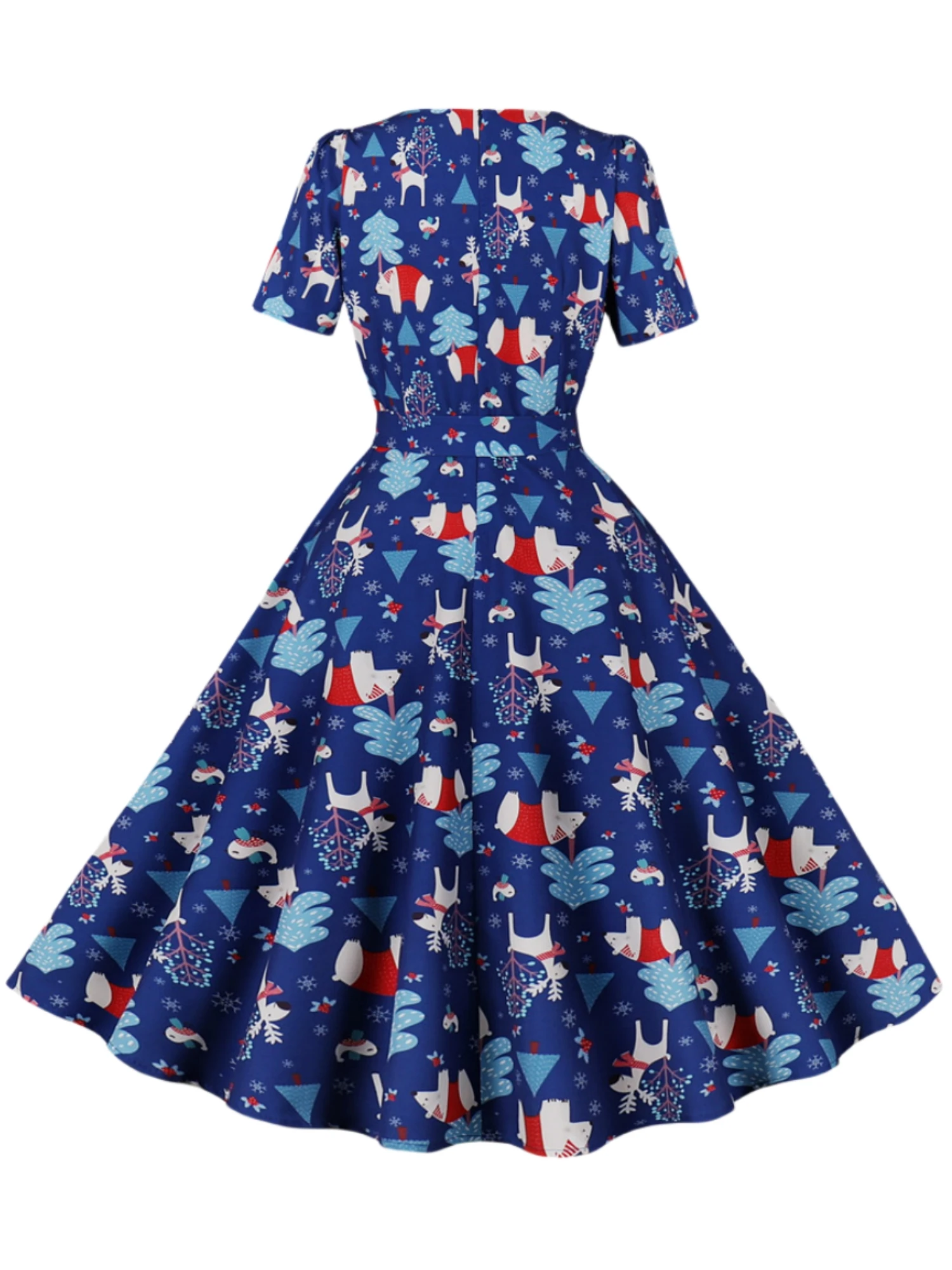 Christmas atmosphere square neck blue dress for women's autumn and winter new style, slimming A-line large swing dress