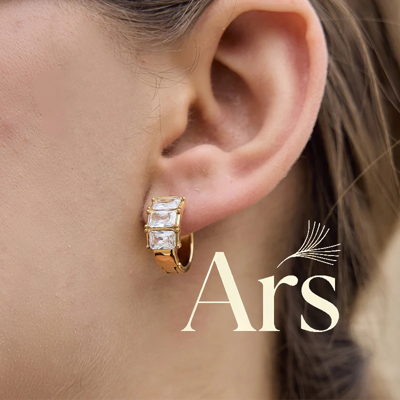 Ars 18k Gold Plated Hoop Earrings Stainless Steel Huggie Earring Minimalist Zircon Hoop No Tarnish Earrings Jewelry Gift for Her