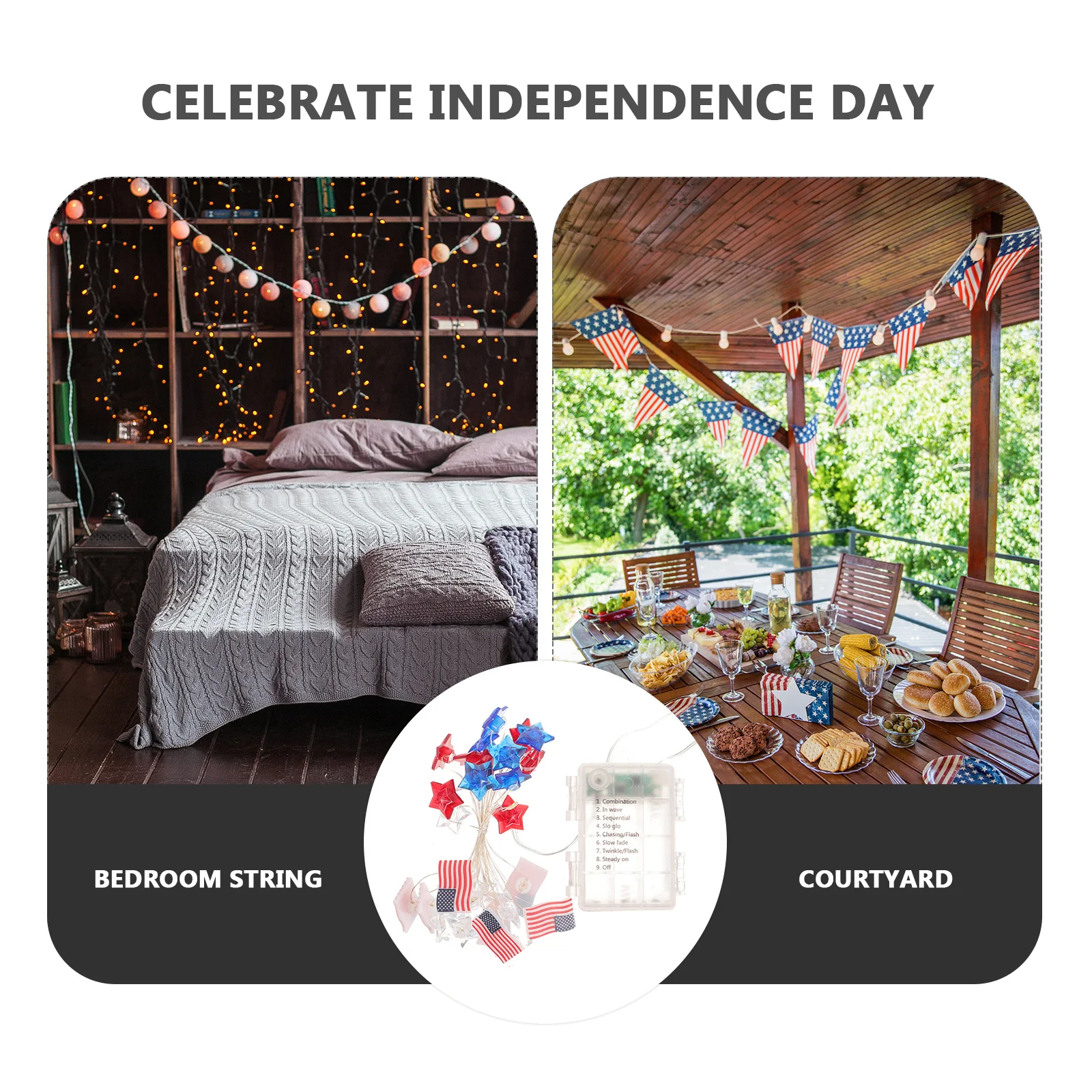 

American Flag String Light PVC Decorative Lamp for Indoor Party Holiday 4th of July Room Decor String Lights Indoor