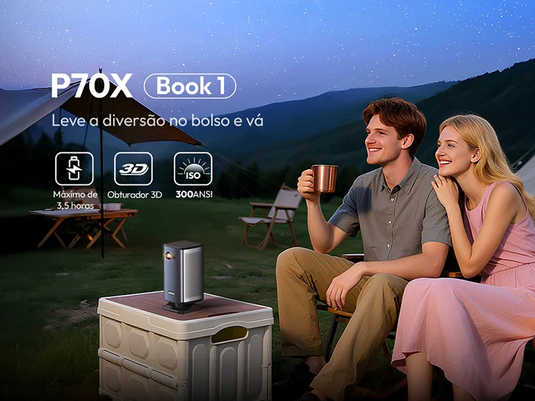 BYINTEK BOOK 1 P70X Portable Built-in Battery 4K Support 3D Wifi for Outdoor Movie Night Home Theater Projectors