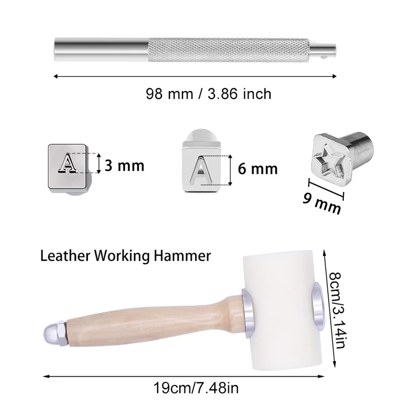 Fenrry Leather Stamping Kit Stamp Punch Set Alphabet Letter Number Stampers Tools DIY Leather Craft Carving Saddle Making Tools