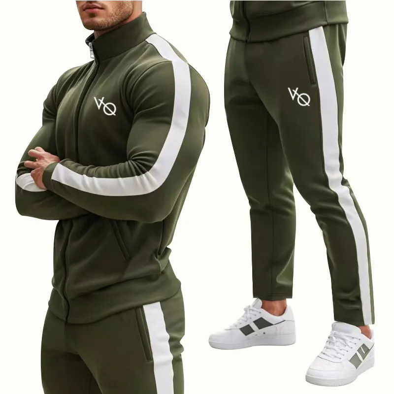 2024New Tuta da uomo Primavera e Autunno Outdoor Fitness Corsa Abbigliamento sportivo Giacca con cerniera + Pantaloni sportivi Abbigliamento da uomo in due pezzi