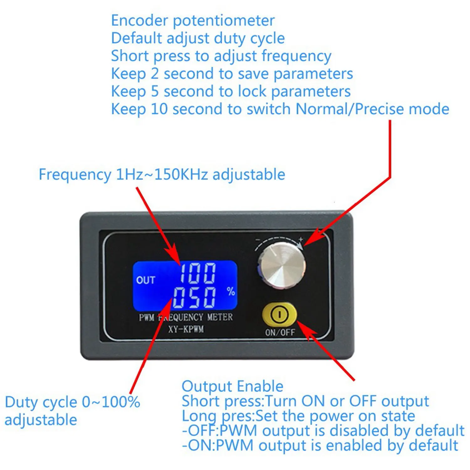 

News 2 Pcs 1HZ-150KHZ Digital Display PWM Pulse Frequency Duty Ratio Square Wave Rectangular Signal Generator Gray & Black