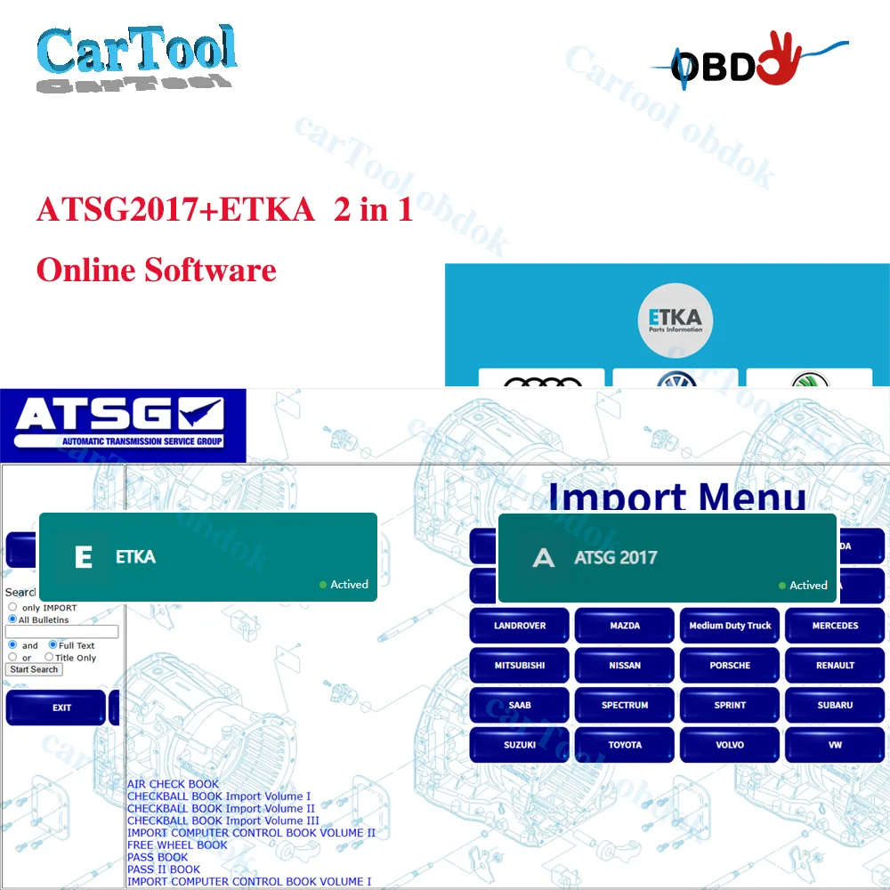 

ATSG2017 ETKA Online Software 2 in1 earbox Repair Data Maintenance Disassembly Technical Log Support Mobile Phone Computer Login