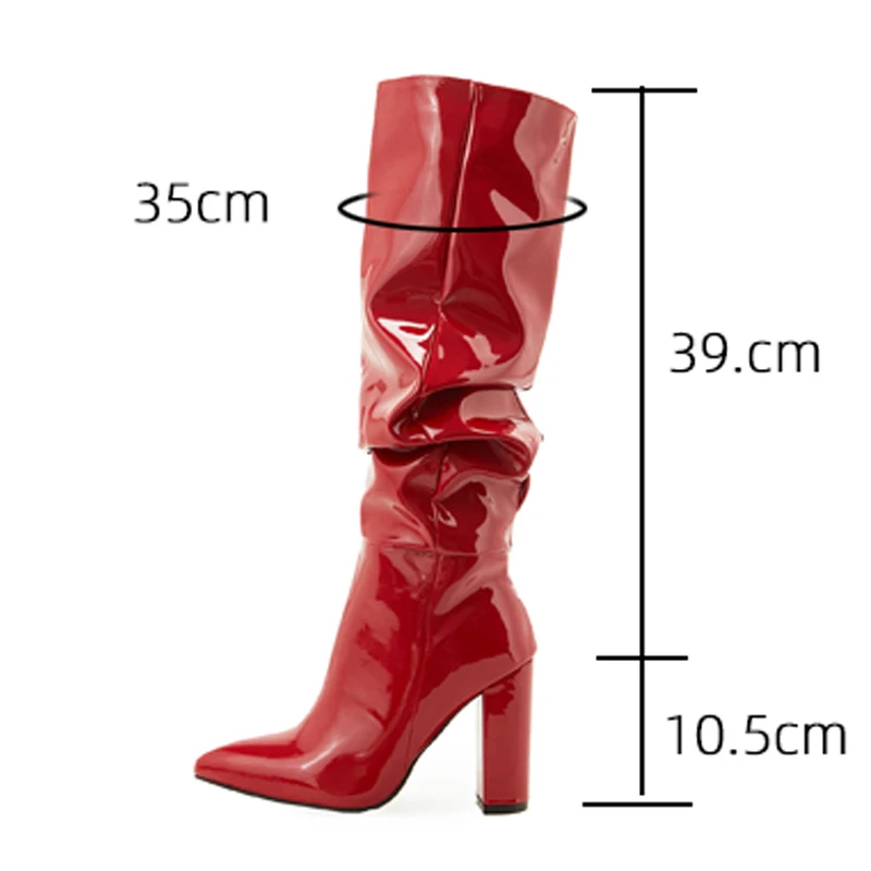 Eilyken Sexy Street Designer Pointed Toe Knee-High Boot Woman Fashion Patent Leather Chunky High Heels Long Booties Shoes