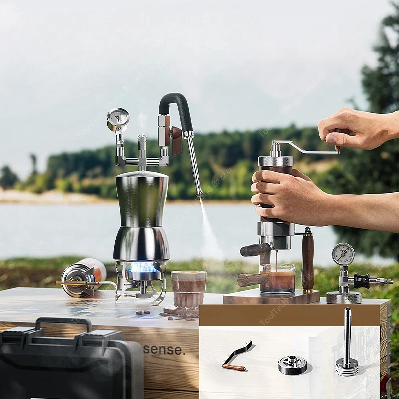 Máquina de café pneumática pequena casa, expresso prensado à mão ao ar livre portátil máquina de café com manivela