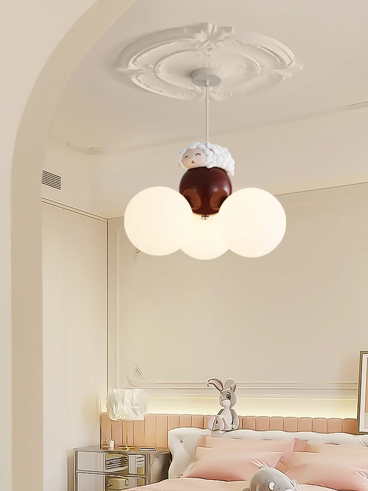 Cream style chandelier cartoon children\'s room light, teddy bear warm eye protection light