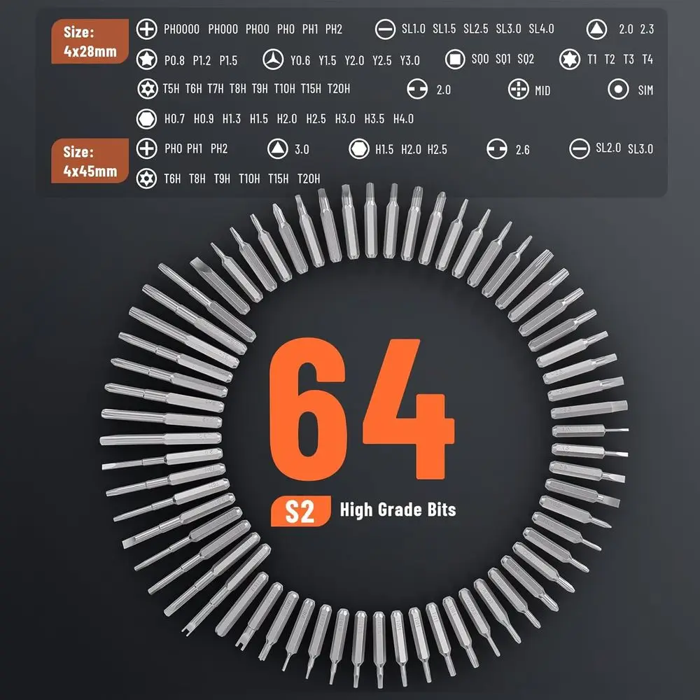 64 Bits Precision Screwdriver Set, Mini Electric Screwdriver Set, Small Cordless Screwdriver with LED Light, Magnetic Storage, R