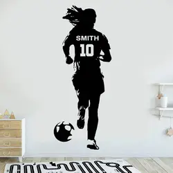 Vinyl Wall Sticker Personalized Football Player Girl Soccer Wall Decals Home Decor Room Sport Custom Team Name & No. Mural H1006