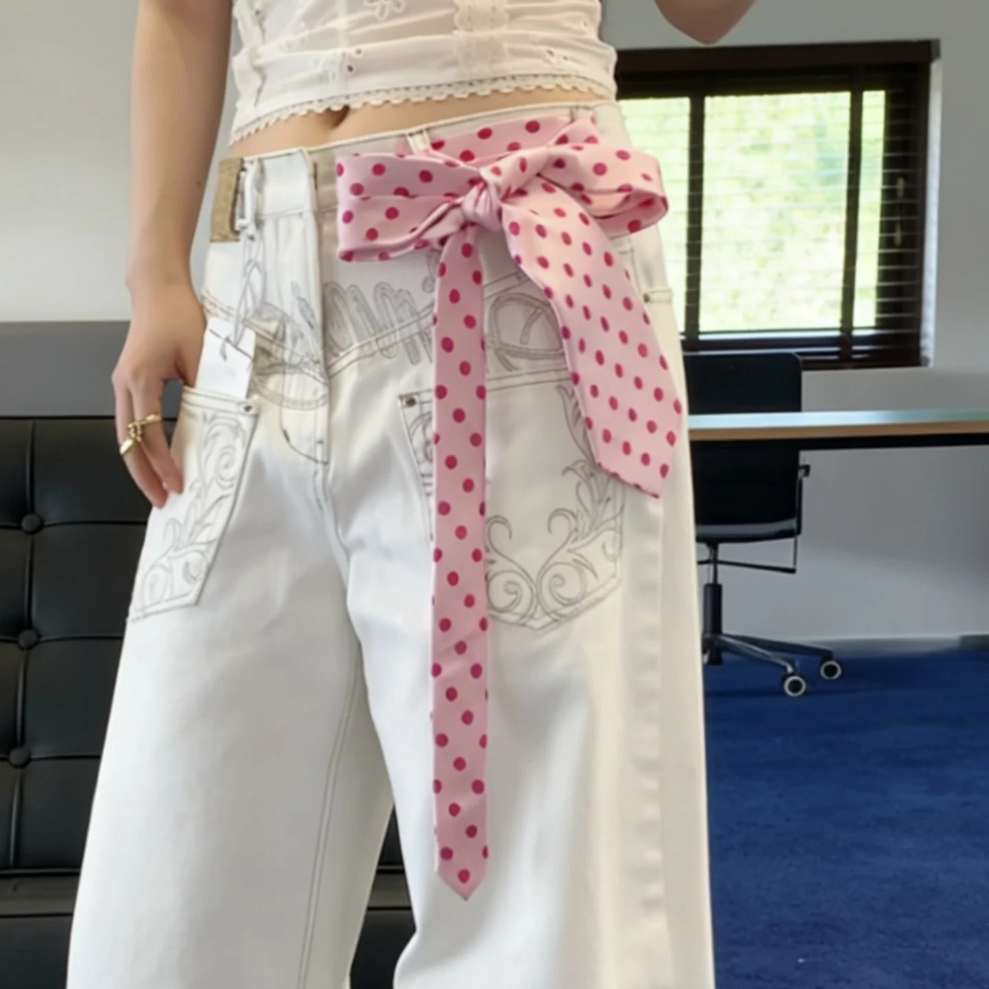 2026 New Pink Polka Dot Neckties Women Girls Hair Ties Belt Collocation Bag Accessories 156CM Length Cravat Gift Neckerchiefs