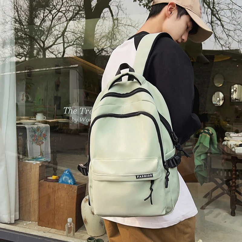 حقيبة ظهر بسيطة متعددة الاستخدامات بلون سادة، سعة كبيرة، خفيفة الوزن، حقيبة مدرسية للطلاب، حقيبة ظهر للكمبيوتر المحمول، حقيبة مدرسية من النايلون