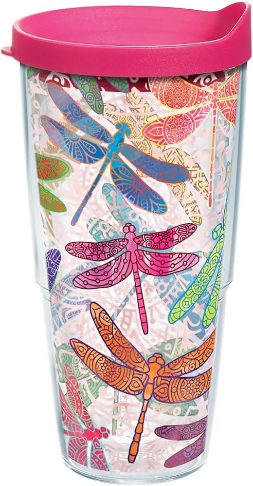 

Dragonfly Mandala Made in USA Double Walled Insulated Tumbler Travel Cup Keeps Drinks Cold & Hot, 24oz, Classic