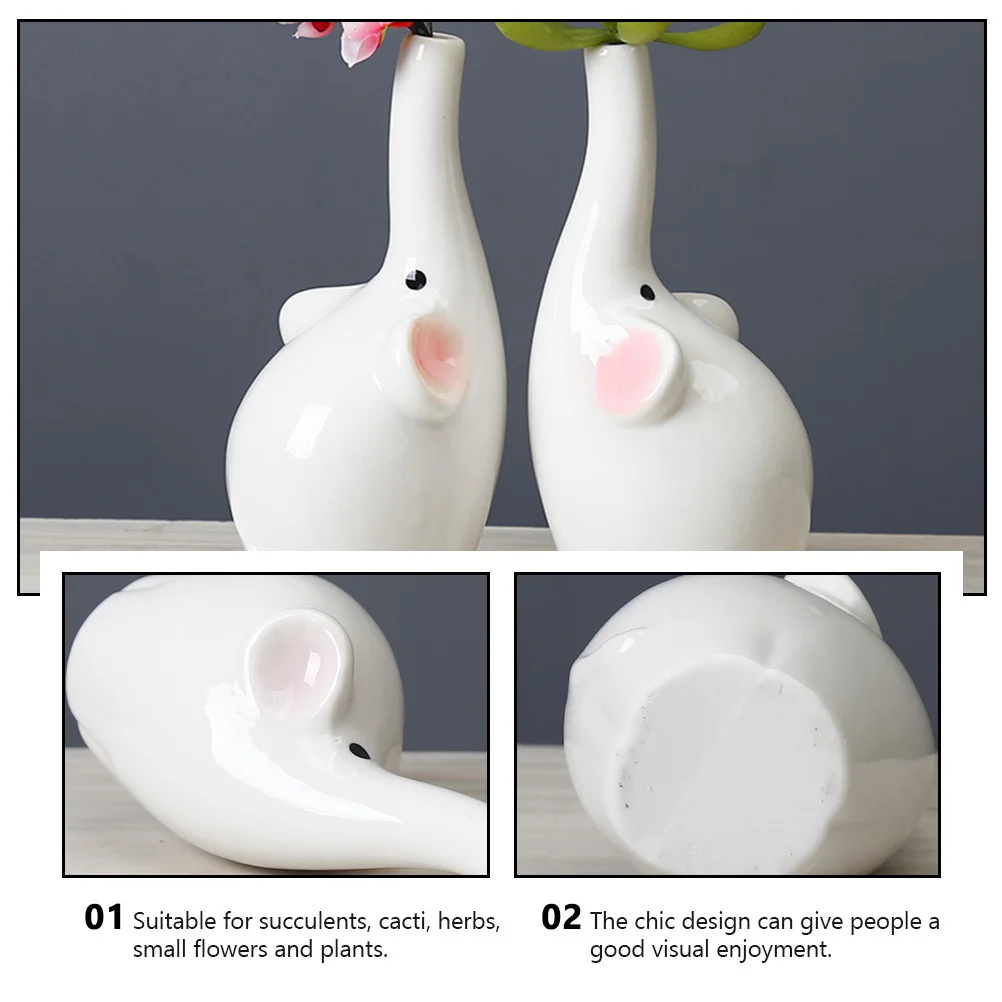 

Elephant Shape Ceramic Vase White Indoor Flower Pot Succulents Small Plants Decoration Ceramic Ornament