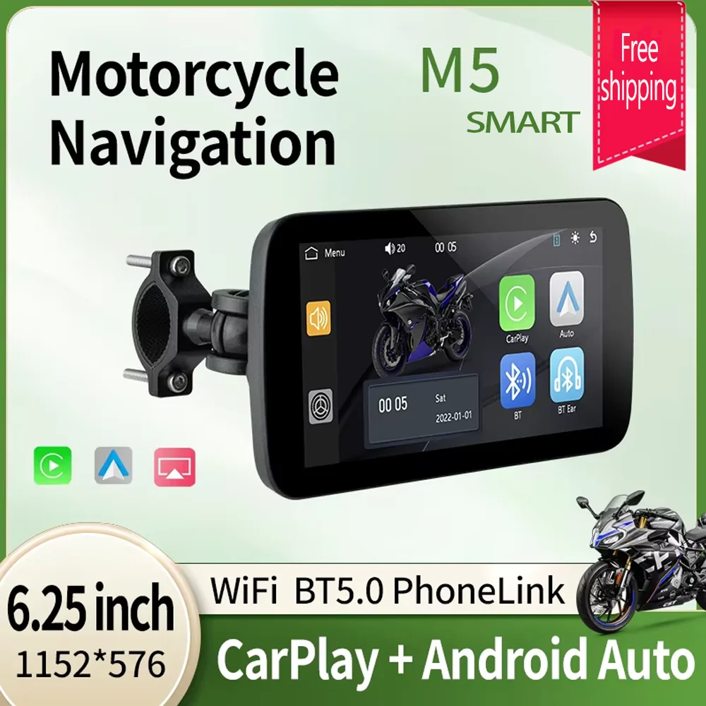 SMART 6.25" Portable Digital Motorcycle Dashboard GPS Navigation Removable Display Screen Wireless CarPlay Moto Android Auto TP