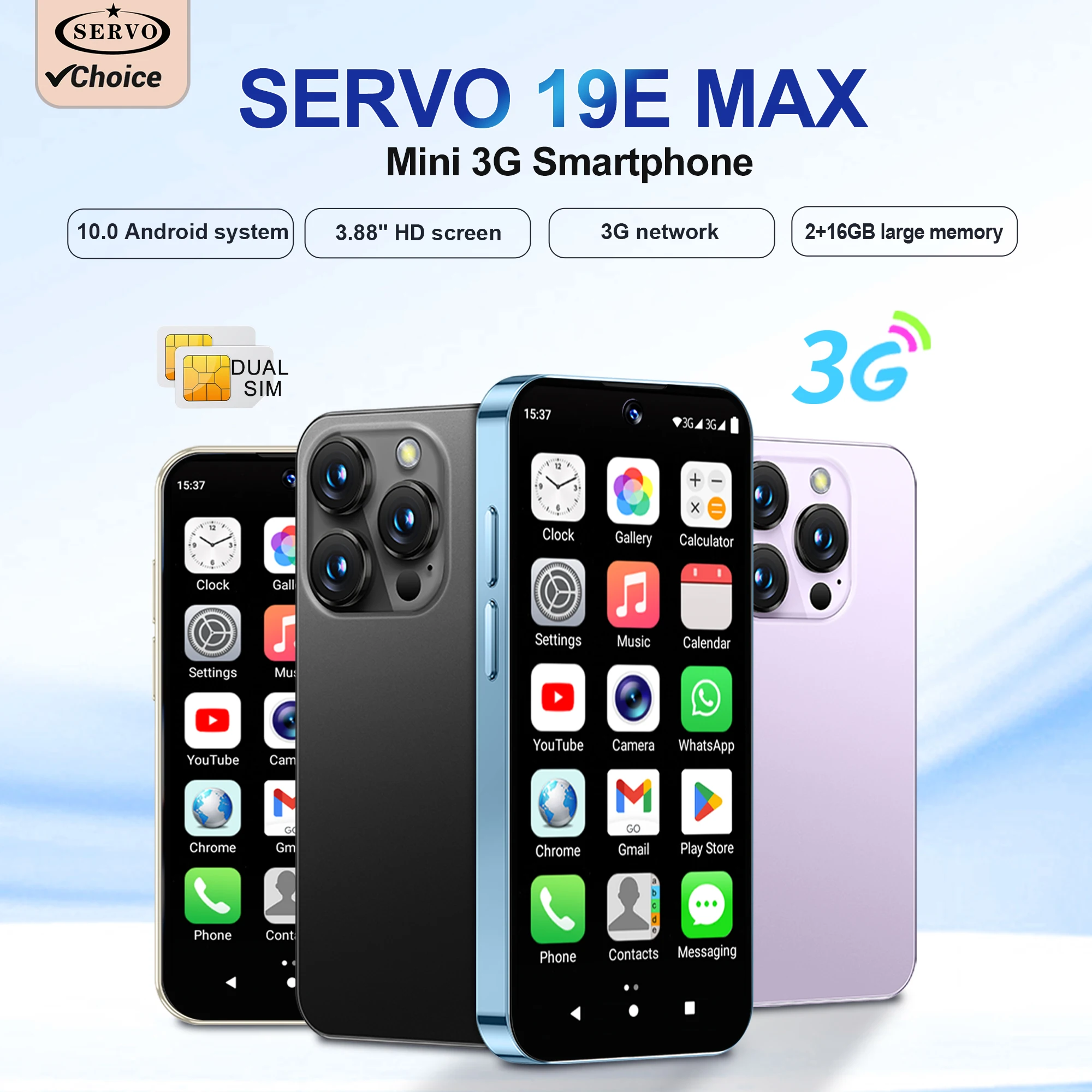 SERVO 19E MAX mini Android Smartphone 3.88 Fullview Display 3G WCDMA Dual SIM Card Face Unlock WIFI GPS Small Smart Mobile Phone
