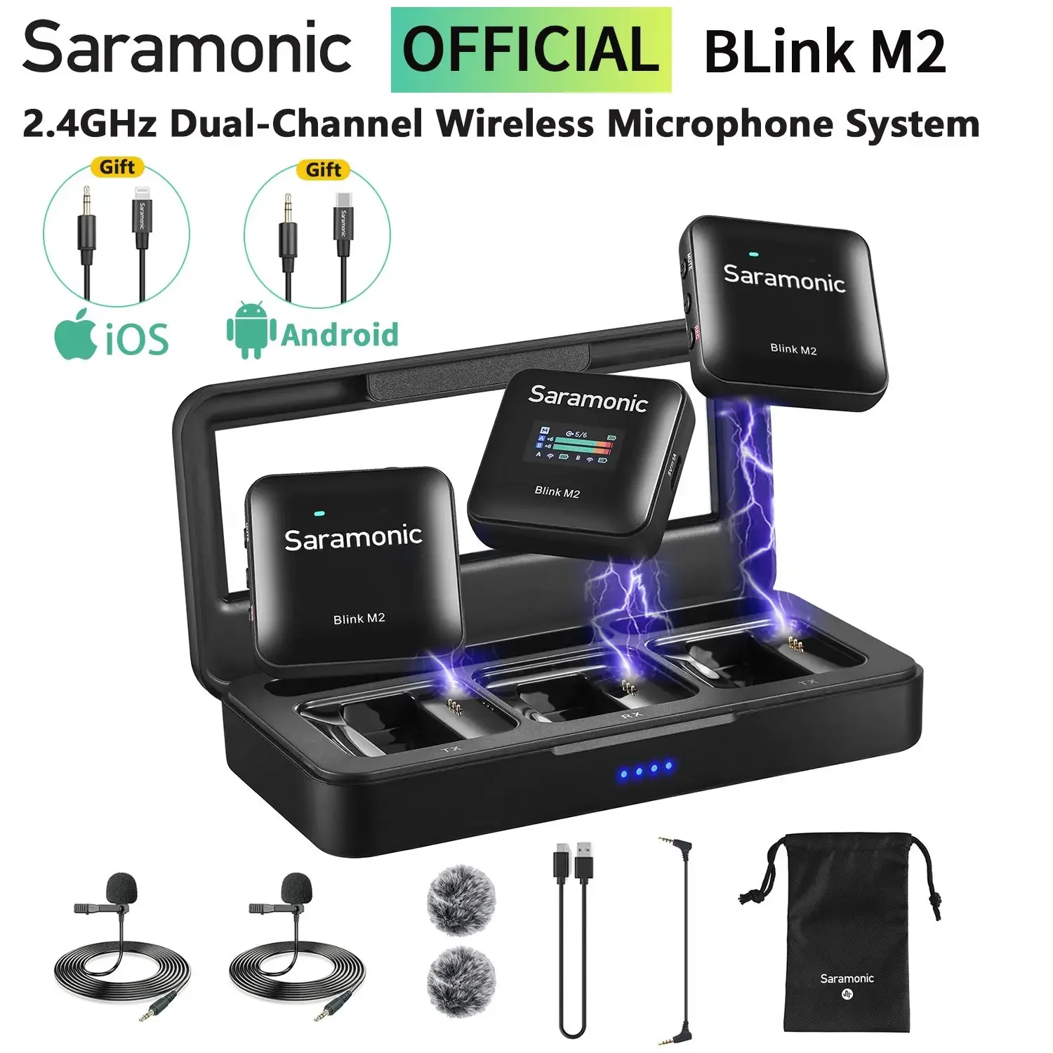 Saramonic Blink M2 Wireless Lavalier Lapel Microphone for iPhone Android PC Laptop Computer DSLR Cameras Live Streaming Youtube