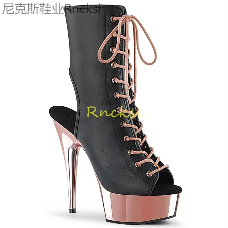 

15cm Fish mouth women's boots matte boots short boots sexy boot strap pole dance high-grade women's shoes high heel