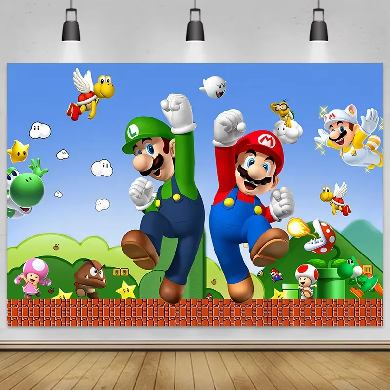 Super Mario Background Custome Name And Age Backdrop Kids Party Birthday Marios Brothers Baby Shower Event Wall Banner Decor