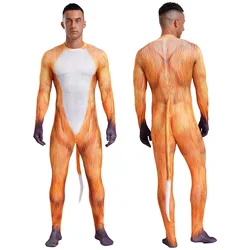 Adult Mens Wild Animal Cosplay Costume Full Cover Beast Zentai Petsuit Jumpsuit Bodysuit Tail Halloween Costume 3D Print Style