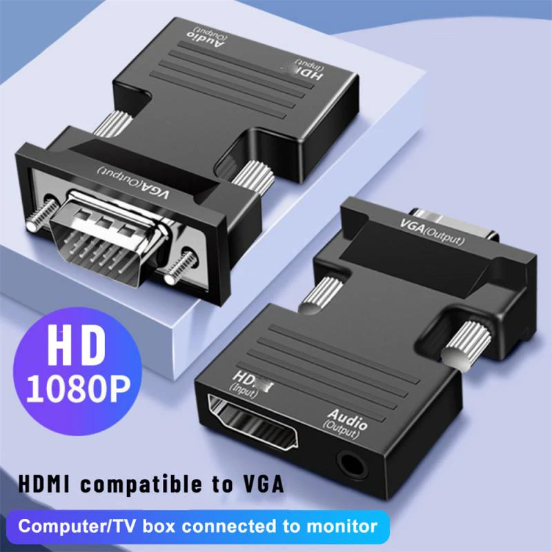 HDMI-compatible Female To VGA Male Converter Adapter with 3.5mm Audio Cable for PS4 Monitor Projector PC Laptops 1080P HD TO VGA