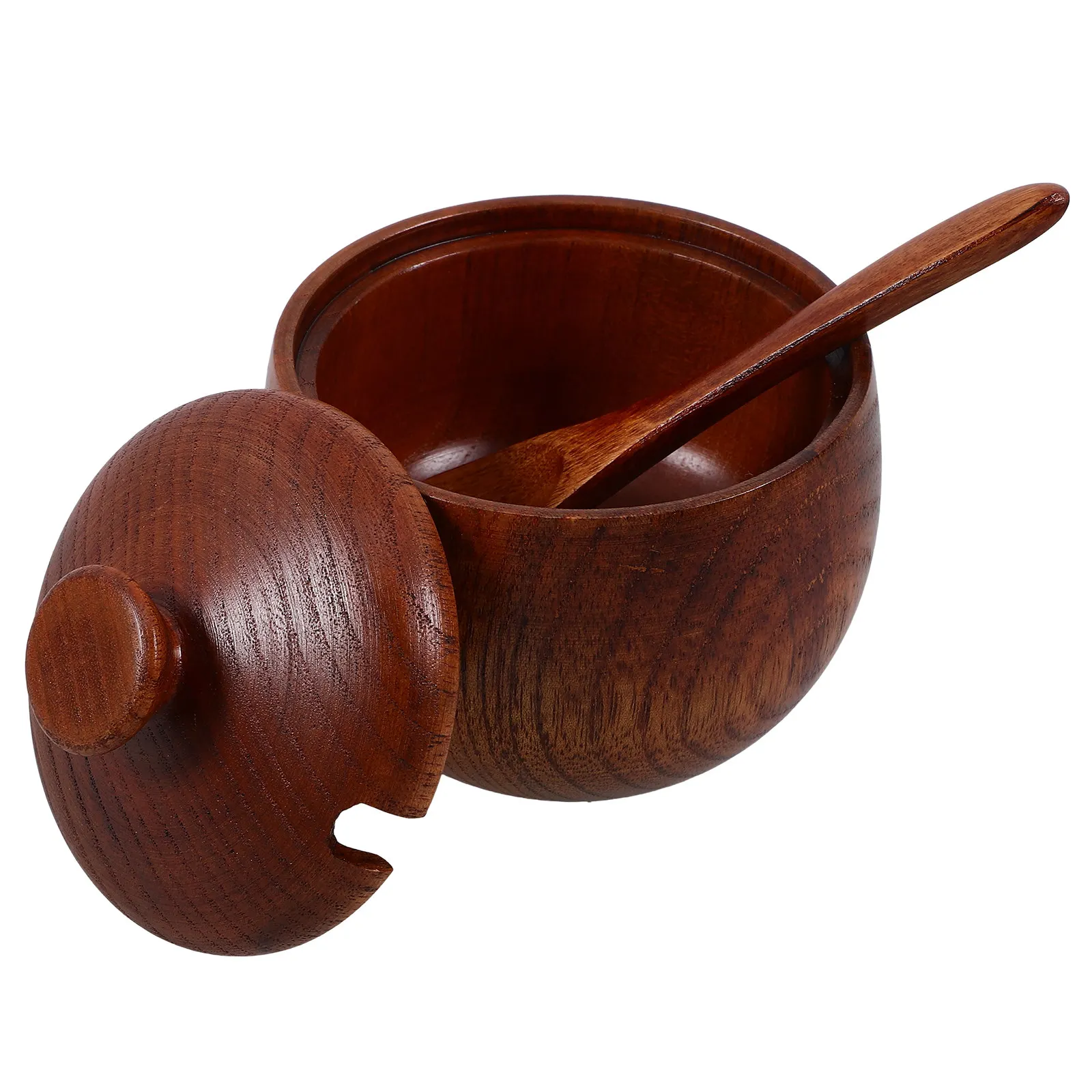 1Set Reusable Wooden Seasoning Bowl with Tight Seal Lid and Wooden Spoon for Spice Salt Sugar Tea Coffee Storage Kitchen