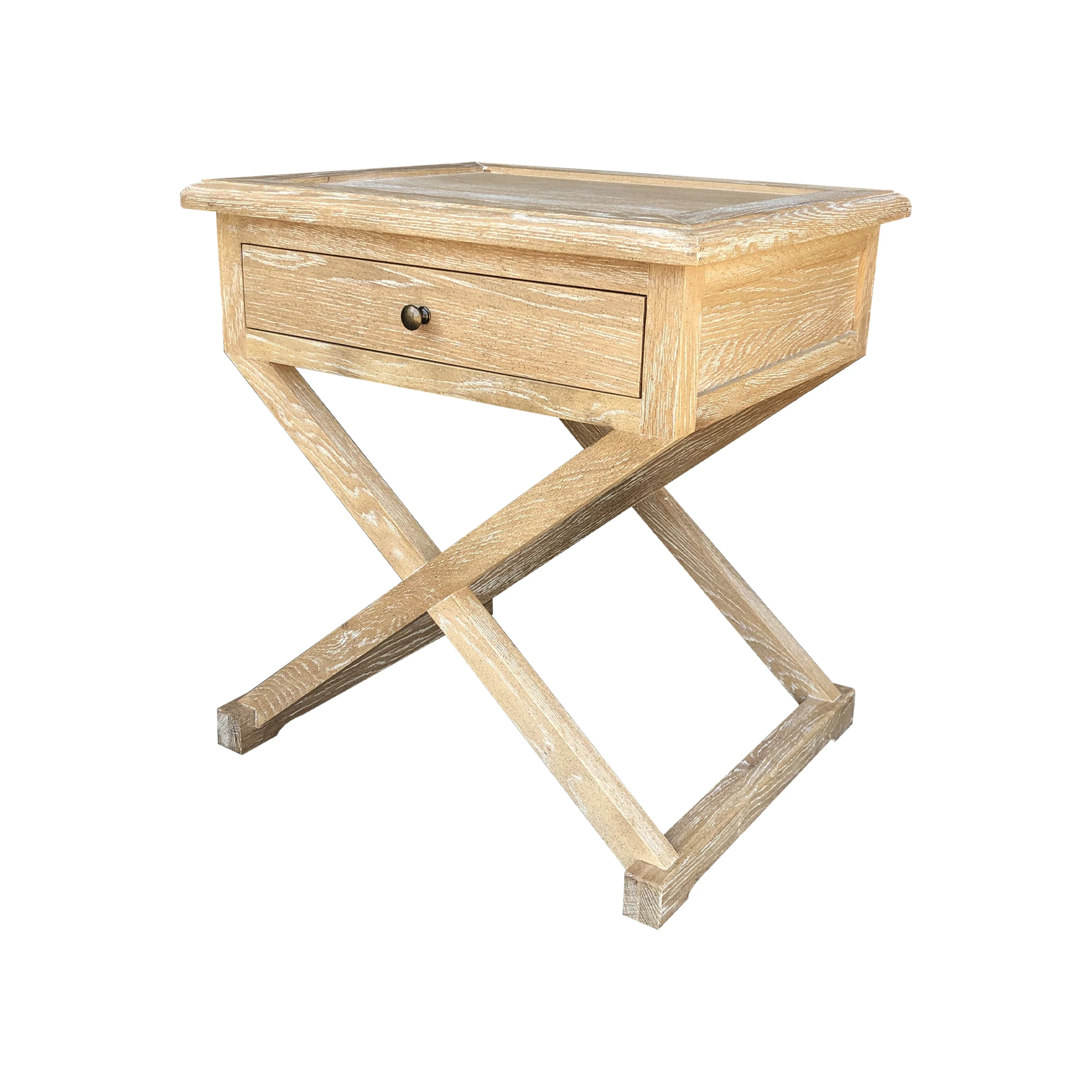 All-natural oak bedside table cross-leg base bedside table with drawer storage cabinet