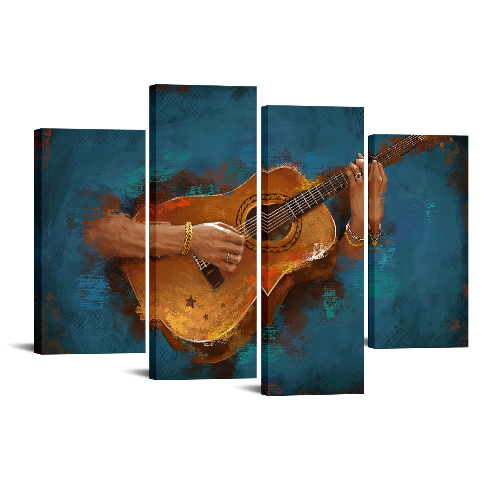 

4 Pieces Playing Guitar Home Decor Poster Musical Instrument Print Canvas Art Modern Style Pictures Living Room Wall Art