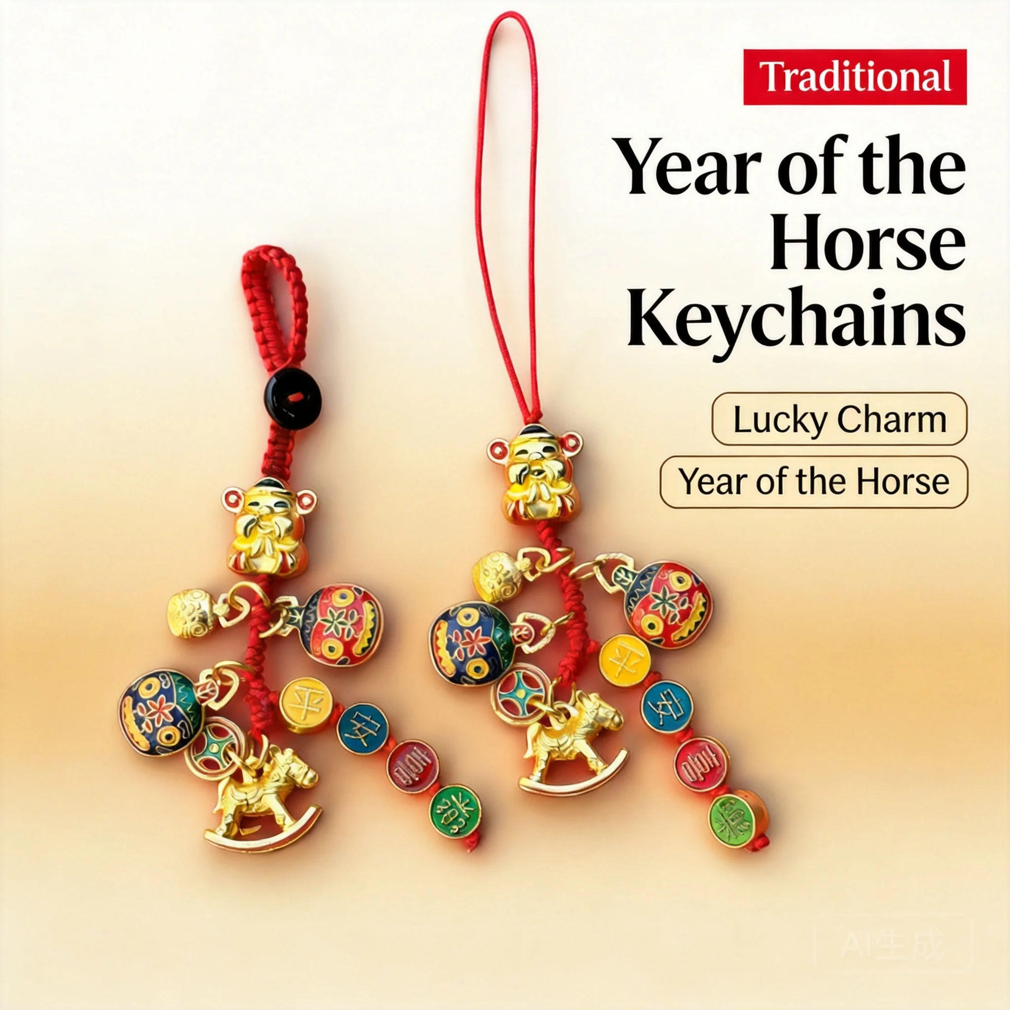 2026 Chinese Trend Year Of The Horse Keychain Bag Pendant For Car Key Decor Sand Gold Copper Fortune Swallowing Beast Lucky Weal