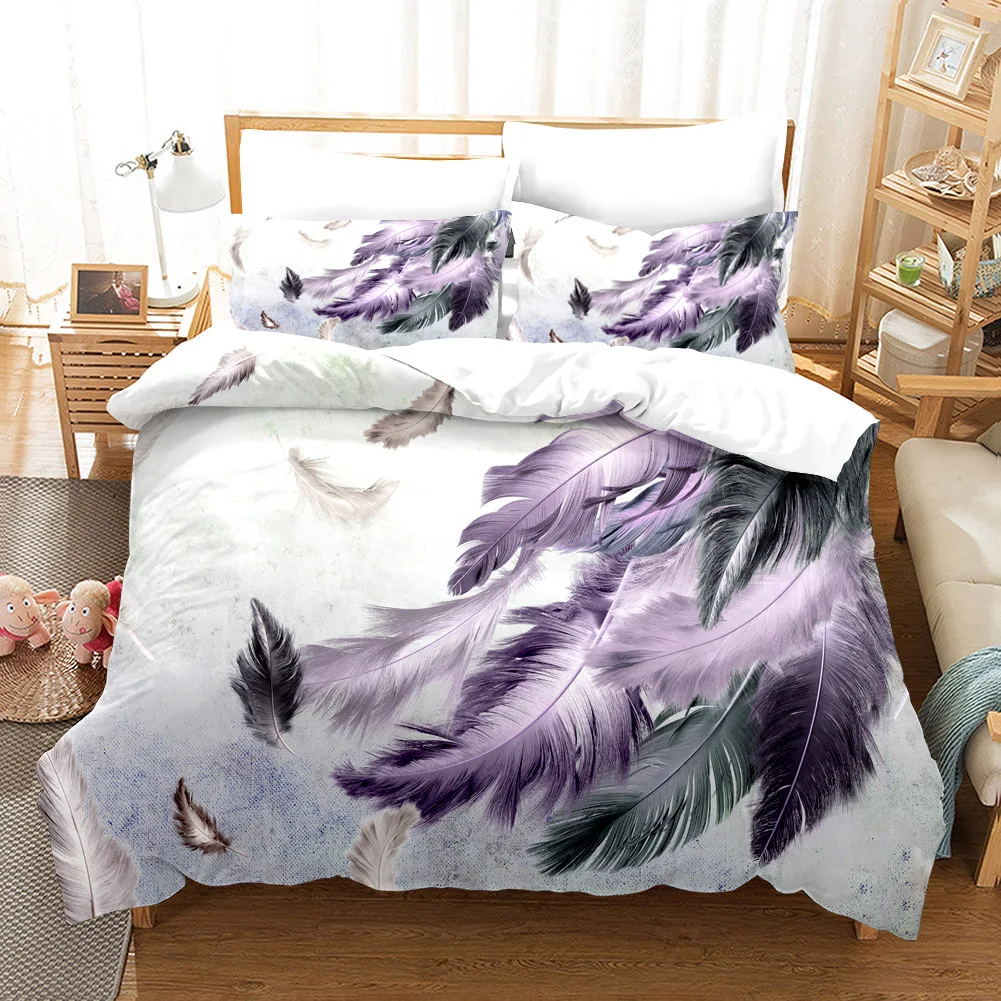 3D Feather Bedding Sets Duvet Cover Set With Pillowcase Kids Children Boys Girls Twin Full Queen King Bedclothes