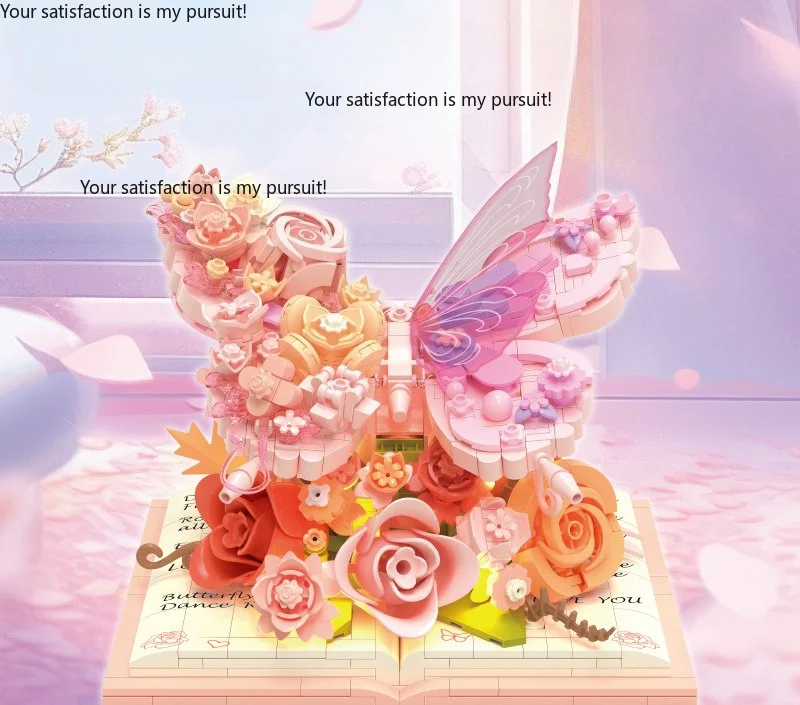 Dreamy Butterfly Lighthouse Rose Eternal Flower Building Block Ornament, DIY Bouquet Desk Decor Gift for Girls