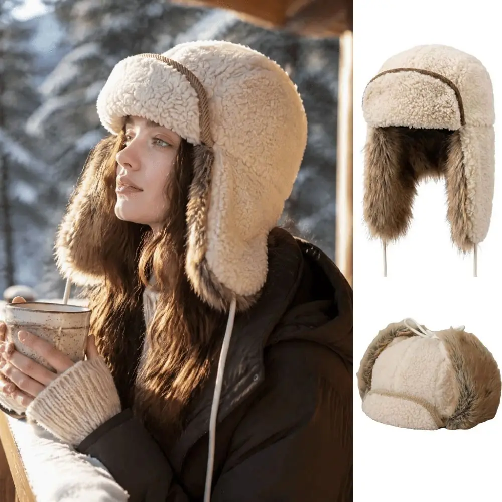 Soft Windproof Winter Pilot Hat Ear Protection Beanie Lamb Wool Earflap Cap Warm Cold Proof Cycling Lei Feng Hat Motorcycle