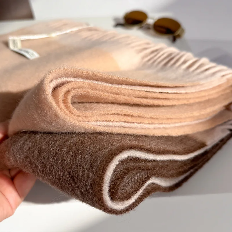 100% Australian Wool Double‑Sided Spliced Scarf, Korean Fresh Style Warm Neck Wrap, Ins Fashion for Women, Students & Couples