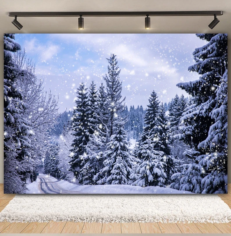 Winter Snow Scene Christmas Photography Backdrop Snowflake Mountain Forest Natural Scenery Baby Portrait Backgound Photo Studio