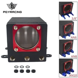 PQY - 60mm External 044 Fuel Pump Tank Racing Black Billet Aluminium AN6 AN8 AN10 Fitting Oil Catch Can Fuel Surge Tank