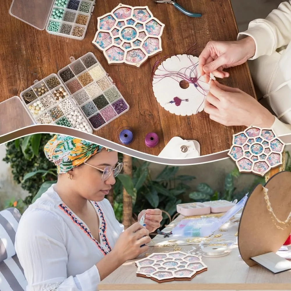 Wood Bead Organizer Tray Flower Bead Box with Lid Storage Container Case for Organizer Jewelry Making Beadwork Craft Accessory - view 6