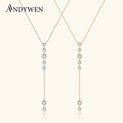 ANDYWEN 925 Sterling Silver Gold long Chain Zircon CZ Pendant Choker Drop Necklace Women Luxury Fine Jewelry For Wedding