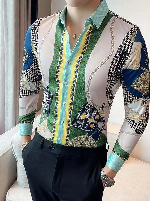 

European Station Autumn New Men's Fashion Shirt PU Leather CleanFit Collar Nine Sleeve Length 3D Effect Easy to Wear