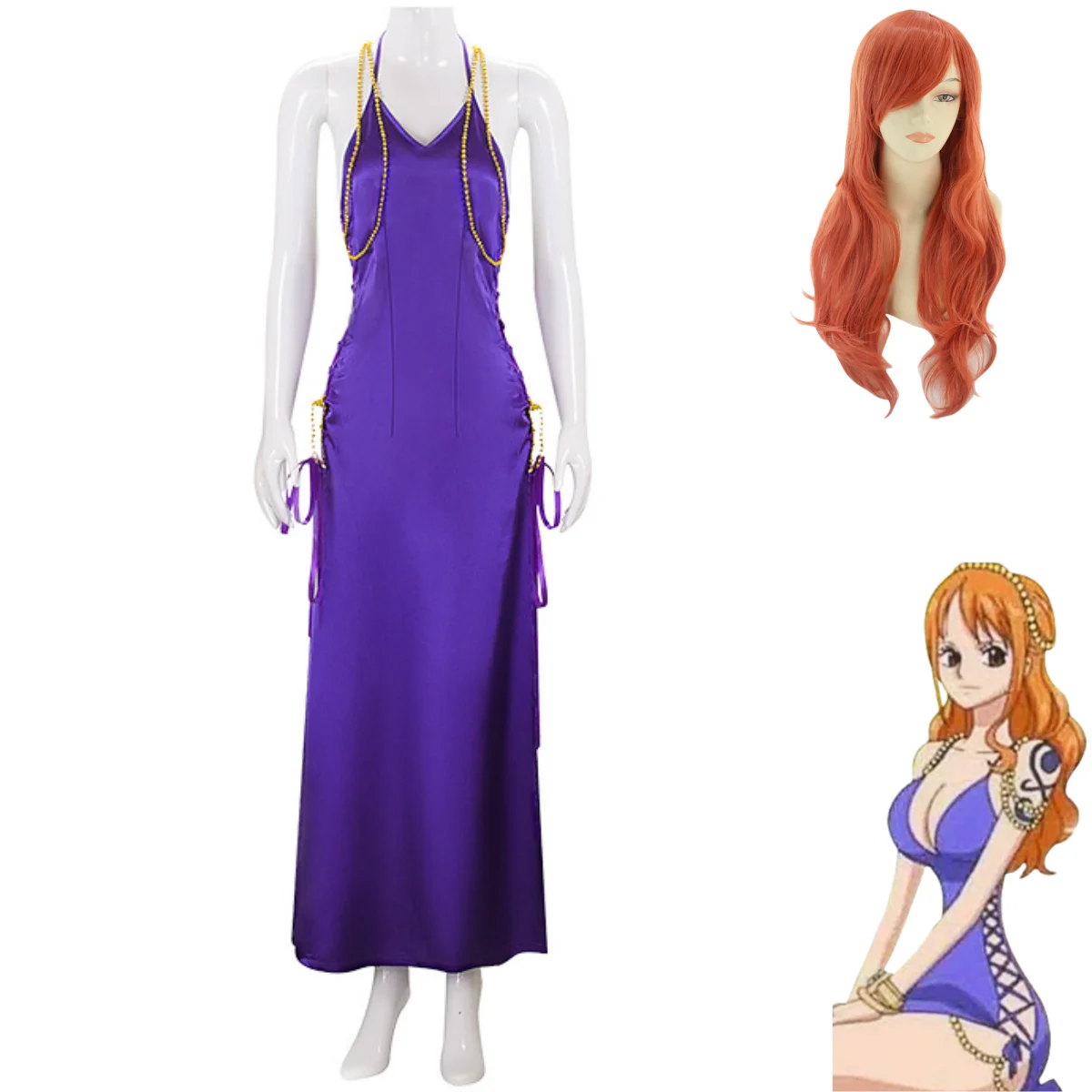 Anime Nami Cosplay Costume pour femme adulte, deux ans de joueurs, violet, fourche latérale, accessoires de robe, perruque, sexy, carnaval, Noël trempé