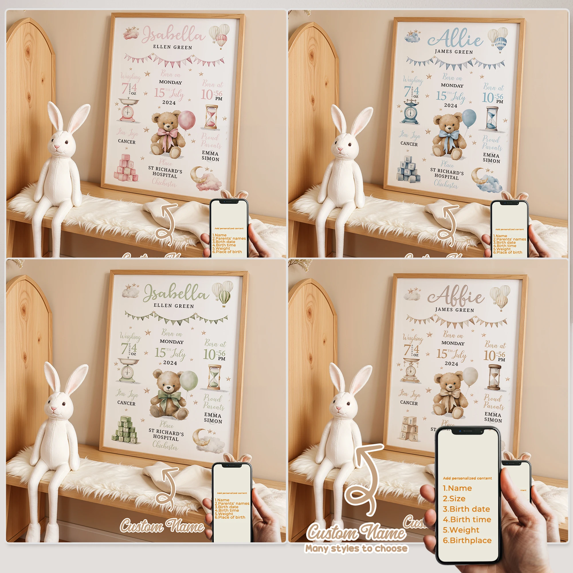Personalized Custom Name Cartoon Child Birth Gift Wall Art Print Picture Canvas Poster Painting For Living Room Home Decor