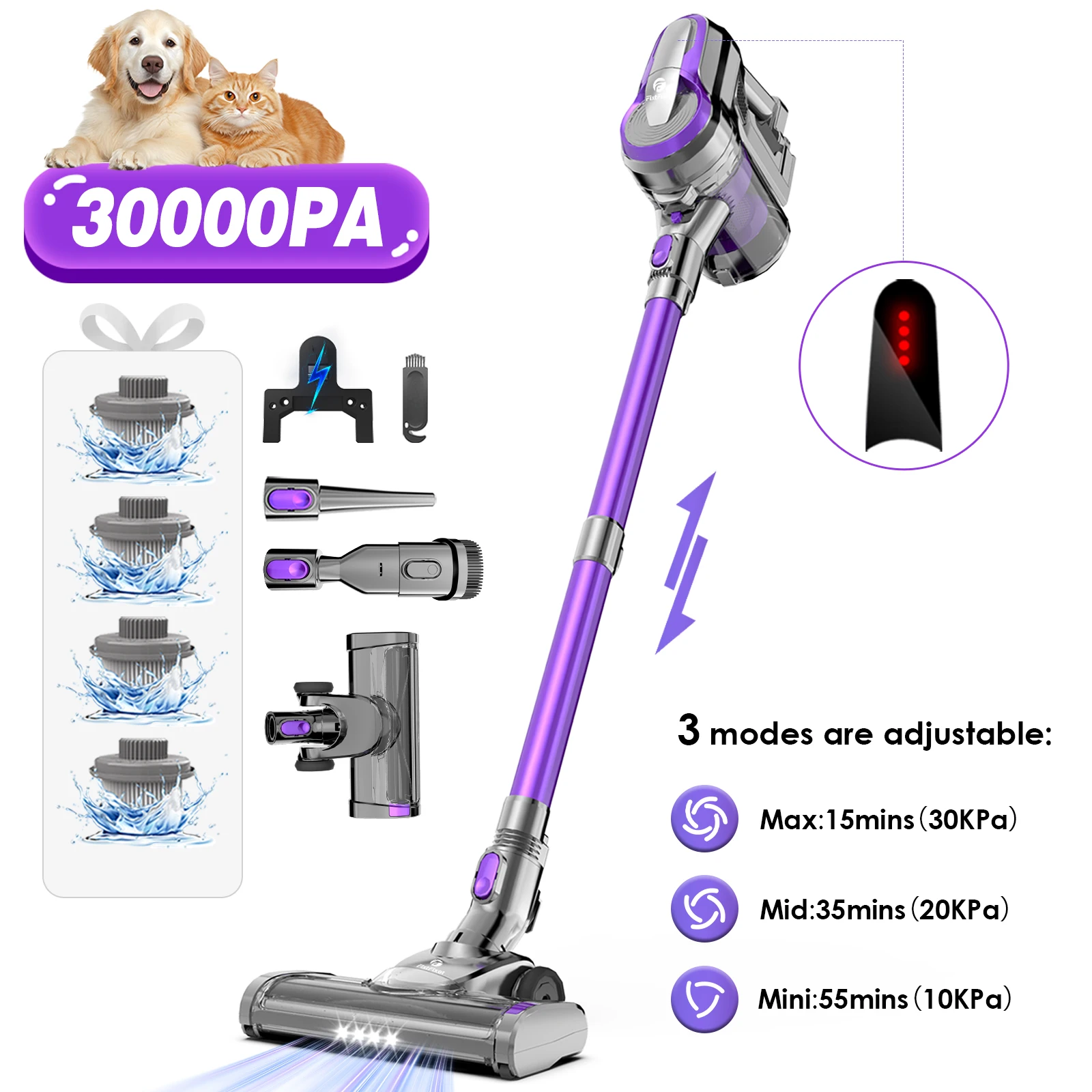 FixtFixer X6M 350W/30KPa Akku Staubsauger, 4×HEPA, Staubsauger Kabellos mit Bürstenloser Motor, Bis