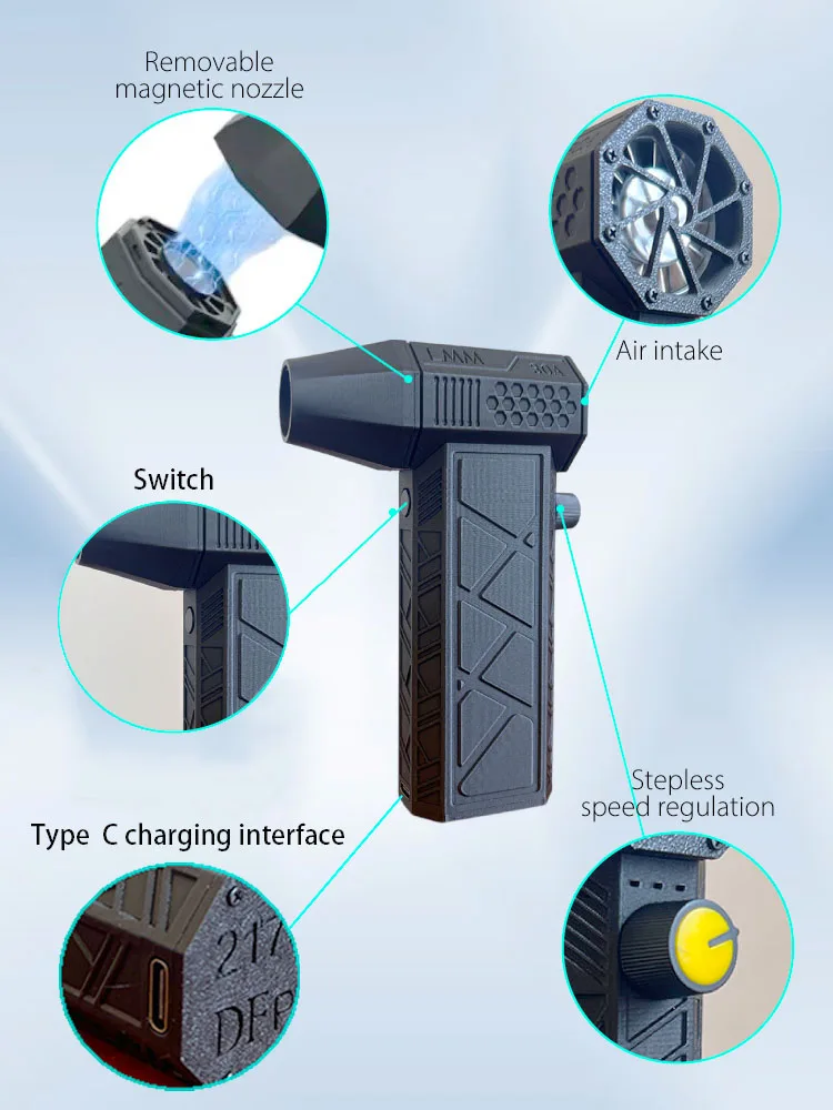 Бесщеточный мини-вентилятор турбо-Jet, 130000 об/мин, бесступенчатый двигатель, контроль скорости батареи в режиме реального времени, скорость ветра 52 м/с, мини-воздушный Пыльник