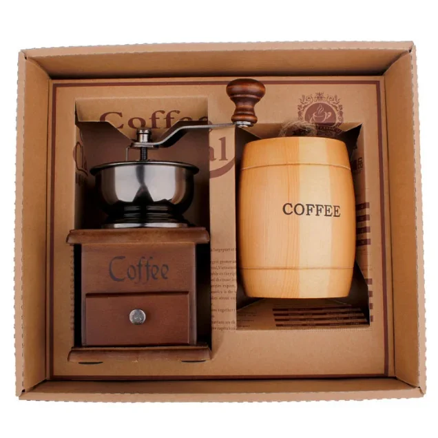 New Design Coffee Bean Bucket Creative Wooden Coffee Mill Coffee Maker Tools Box Set