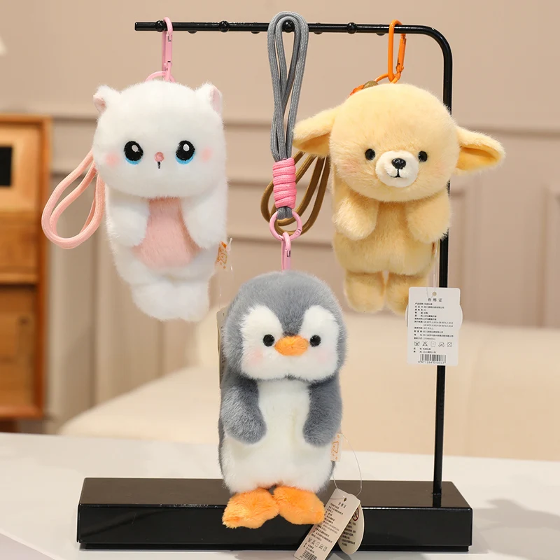 

18 см плюшевый кулон с мультяшным животным, мягкий маленький плюшевый брелок для ключей, цепочка для котенка, щенка, пингвина, лоп для сумки, модный аксессуар