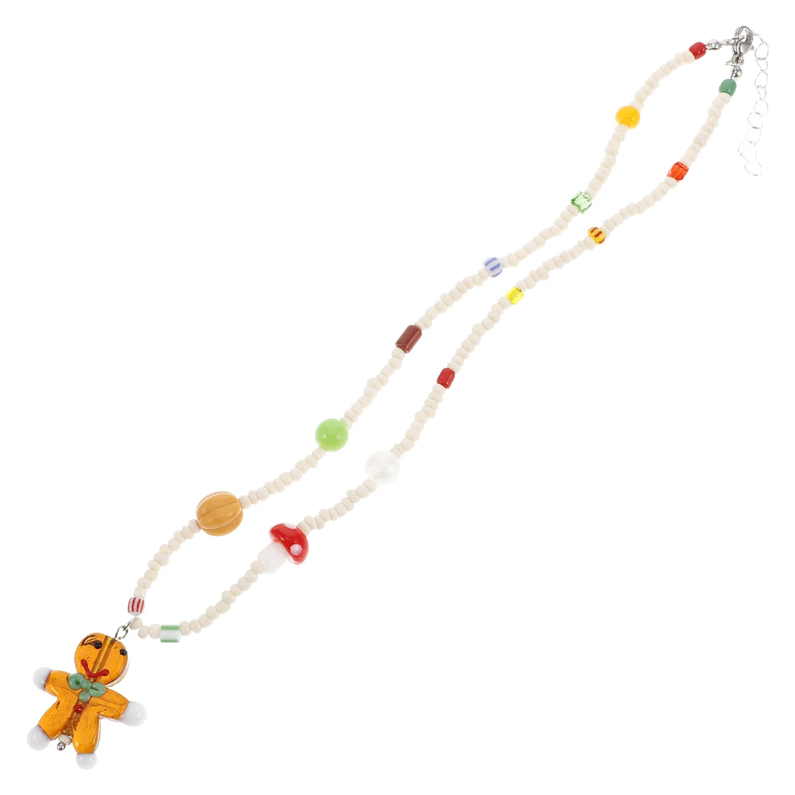 

Handmade Christmas Gingerbread Man Necklace Plastic Pendant Charm Festive Xmas Jewelry Holiday Season Accessory