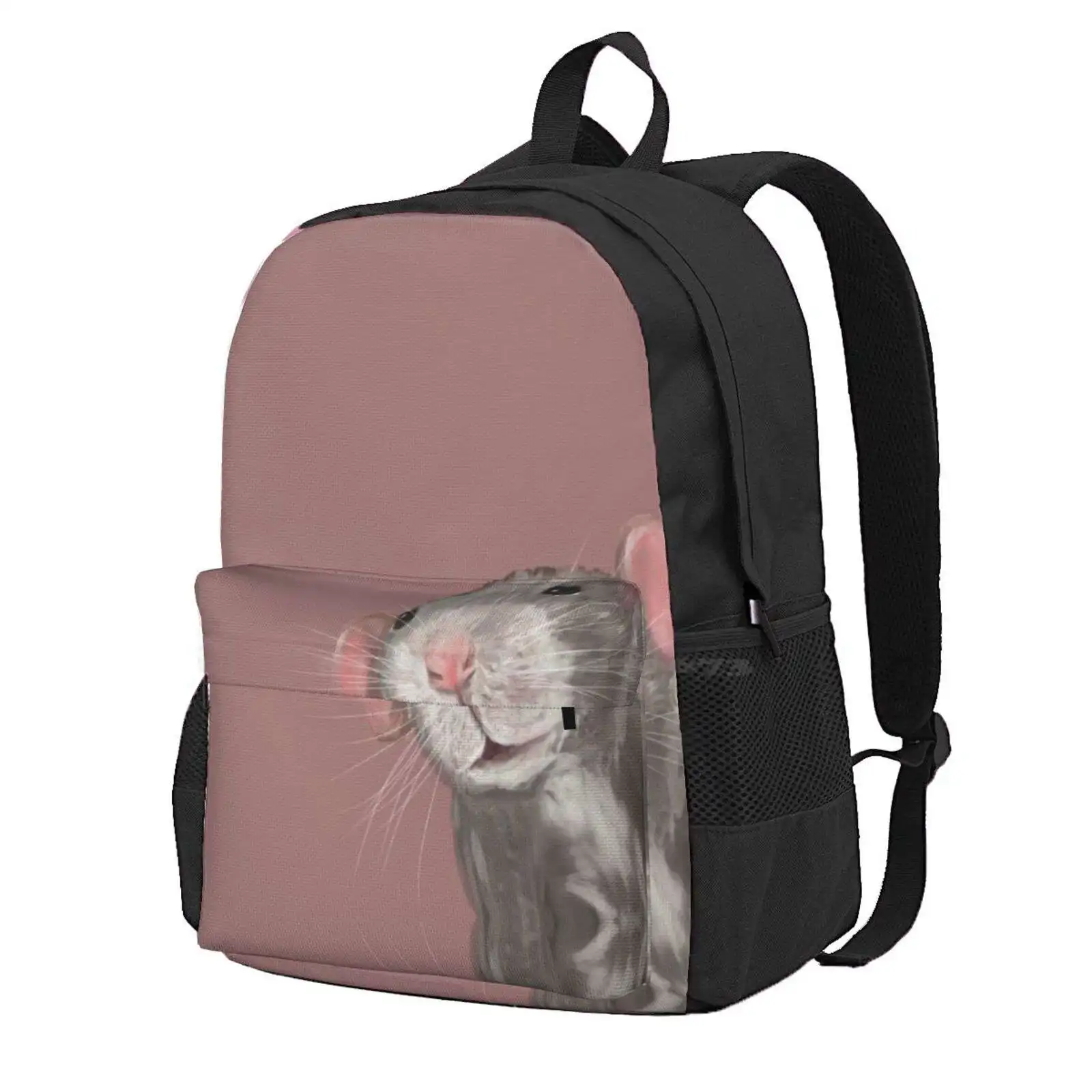 

The Peeking Rat (Pink) Hot Sale Schoolbag Backpack Fashion Bags Rat Animals Pets Portrait Ratty