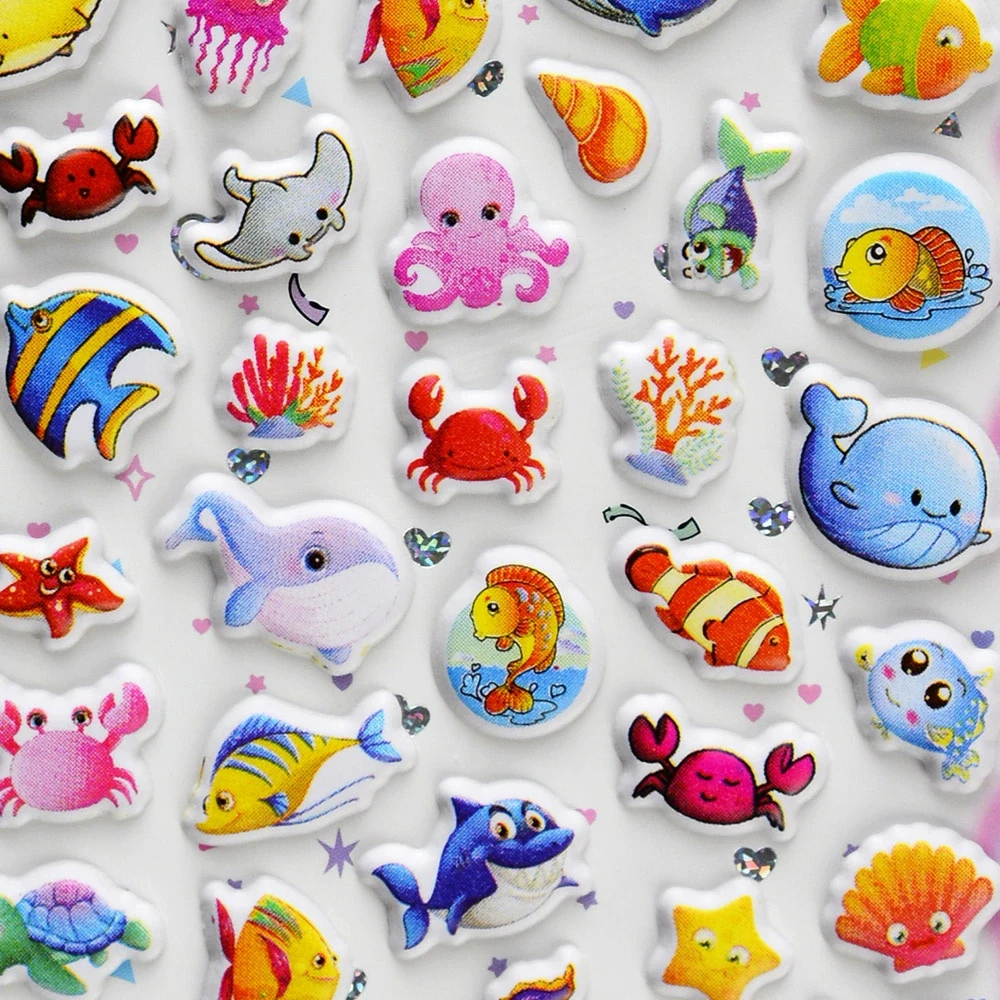 4 Uds. De pegatinas de burbujas de animales marinos bonitos de dibujos animados, calcomanía divertida creativa para maleta, cuaderno, decoración hecha a mano, pegatina de regalo DIY
