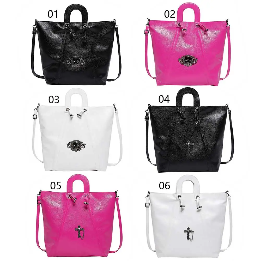 

Women Gothic Shoulder Bag Large Capacity Drawstring Simple Satchel Bag Adjustable Strap Casual Sling Bag Female Travel Bag