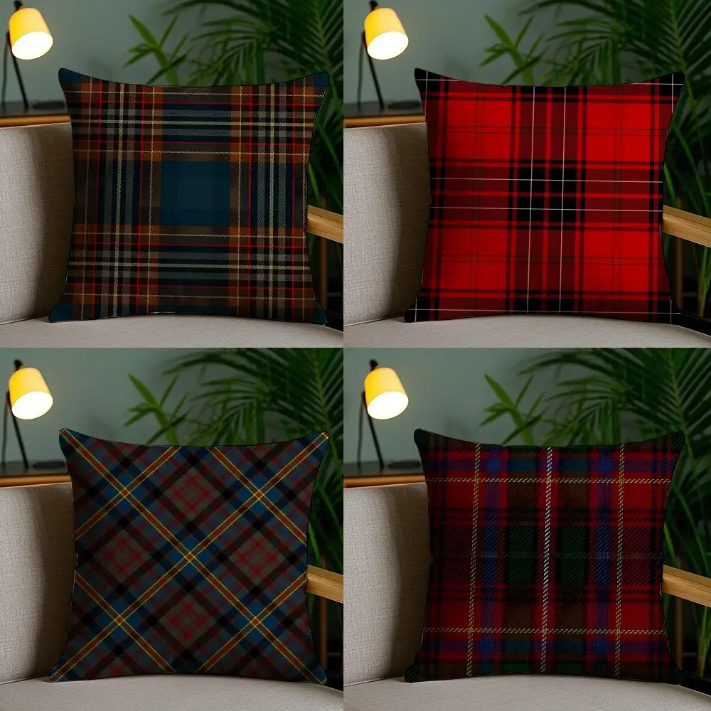 Scottish Minimalist Home Plaid Cushion Cover Plush Fabric Soft Double Sided Print Home Sofa High Quality Cushion