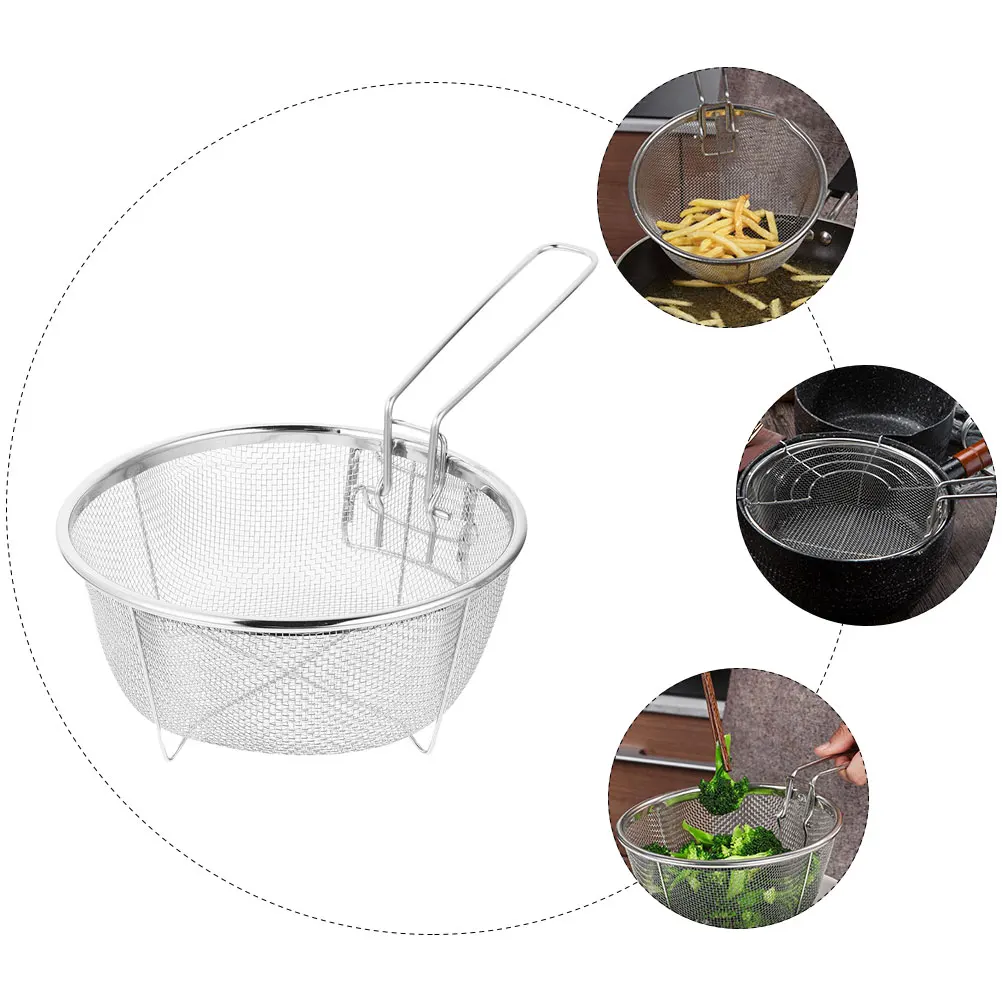 

Stainless Steel Fry Round Deep Fryer Basket With Handle Kitchen Cooking Serving Boil Hot Pot Mesh Strainer Frying Basket For Air